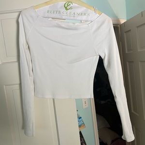 Brandy Melville White Ribbed Long Sleeve Top